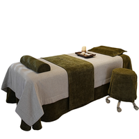 Ensemble de draps de table de massage épais vert et blanc, ensemble de housses de lit facial en velours