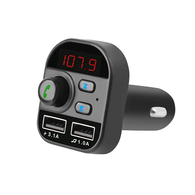 אלחוטי דיבורית כפולה יציאת USB לרכב טלפון מטען FM משדר רכב MP3 נגן כחול שן לרכב