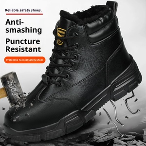 Chaussures <span class=keywords><strong>de</strong></span> sécurité d'hiver pour hommes, montantes, embout en acier, anti-écrasement, anti-perforation, doublées <span class=keywords><strong>de</strong></span> polaire, rembourrées <span class=keywords><strong>de</strong></span> coton, surface en cuir imperméable - Product Image 2