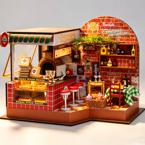 Kit de Casa en Miniatura DIY, Modelo de Arquitectura de Restaurante de Madera, Casa de <span class=keywords><strong>Pizza</strong></span> Feliz, Juguete de Regalo para Adolescentes - Product Image 4