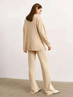 Ensemble deux pièces pour femme : pull oversize à col montant en maille unie et pantalon, collection automne-hiver, vente en gros