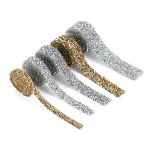 Tira de malla con diamantes de imitación color oro y plata de 10 mm para decoración de prendas y manualidades. - Product Image 1