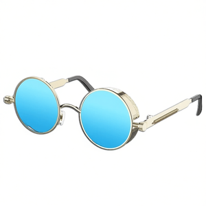 Lunettes de soleil polarisées rondes, style steampunk gothique, or bleu, unisexe, lunettes vintage pour hommes et femmes, port décontracté - Product Image 1