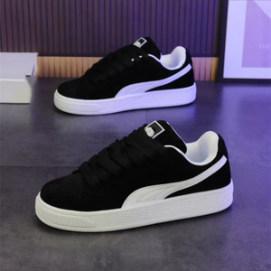 Black Faux Suede <b>Court</b> Sneakers Lace-up <b>Round</b> <b>Toe</b> Breathable EVA Midsole Rubber Outsole All Seasons PUMAS - Product Image 4