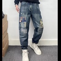 Jeans en denim déchiré style rétro hip-hop OEM, coupe large, taille mi-haute, en polyester, pour hommes, vente en gros