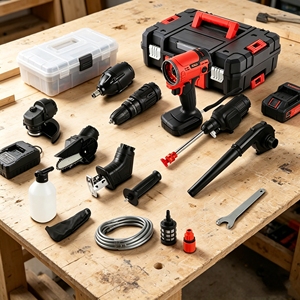 Ensemble d'outils professionnels sans fil L&P pour bricolage domestique avec perceuse à percussion, clé à chocs, marteau, meuleuse, tronçonneuse, souffleur, pistolet de lavage et mallette de transport rigide - Product Image 2