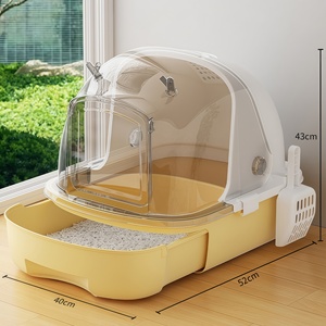 Grande litière pour chat <span class=keywords><strong>avec</strong></span> <span class=keywords><strong>porte</strong></span> avant et pelle, entièrement fermée, surface anti-adhésive, amovible, facile à nettoyer, anti-odeurs - Product Image 1