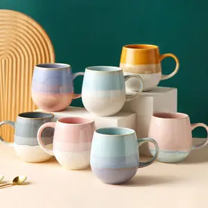 Nordic Personality Gradient Reactive Glaze Large Home Latte Milk Couple Cups Ceramic Coffee Mugs For Gift