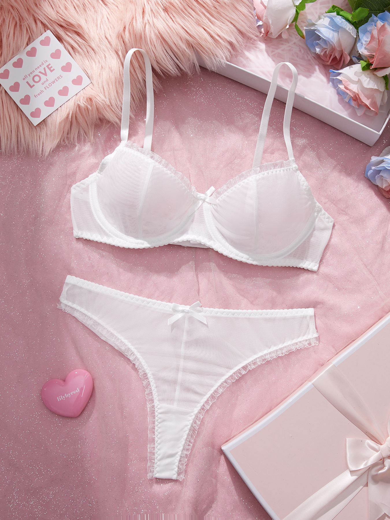 Women's Sexy Embroidered Mesh Dress Wholesale Sexy Lingerie Set with Embroidered Flower Women's Underwear