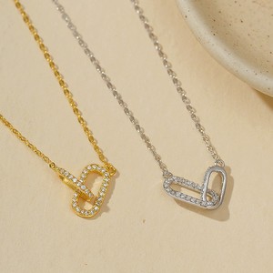 Collier pendentif <span class=keywords><strong>cœur</strong></span> superposé en argent sterling S925 avec double zircon ovale, bijoux tendance pour femmes, SPJ - Product Image 2