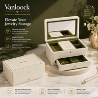 Boîte de rangement de bijoux de luxe grande capacité avec tiroir, miroir et compartiments, logo personnalisé disponible