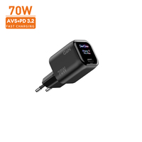 Pengisi Daya Cepat Vina 70W GaN Tipe-C dengan Layar Pintar AVS QC 3.0 PPS PD 3.2 Bersertifikasi CE untuk iPhone