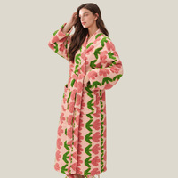 Maßgeschneiderte Herbst-Winter Neuheit: Bedruckter Coral-Fleece Verdickter V-Ausschnitt Cardigan Pyjama Warmer Bademantel Langarm Gemütliche Heimkleidung für