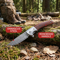 Couteau pliant Damas personnalisé avec logo, couteau tactique de poche pour l'extérieur, couteau utilitaire de camping, couteau à ouverture assistée, manche en bois DM038