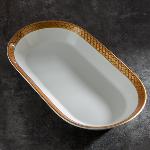JQY Assiettes à dîner en céramique à bord doré Vaisselle de table de luxe à bord doré Assiettes blanches en <span class=keywords><strong>porcelaine</strong></span> de restaurant haut de gamme avec bordure dorée - Product Image 4
