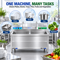 Machine à laver les aliments à double bac pour légumes et vaisselle, en acier inoxydable, équipement de cuisine commercial, service ODM