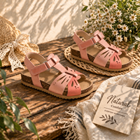 Sandales en liège à bout fermé pour filles, style bohème, avec boucle réglable, chaussures plates décontractées d'été pour enfants