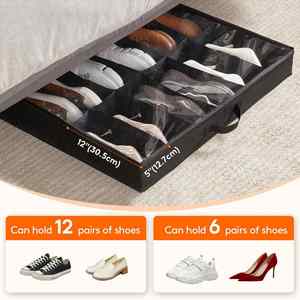 Boîte de rangement sous lit 12 compartiments en tissu, anti-poussière, pour chaussures, transparente, pliable, organisateur de compartiments - Product Image 5