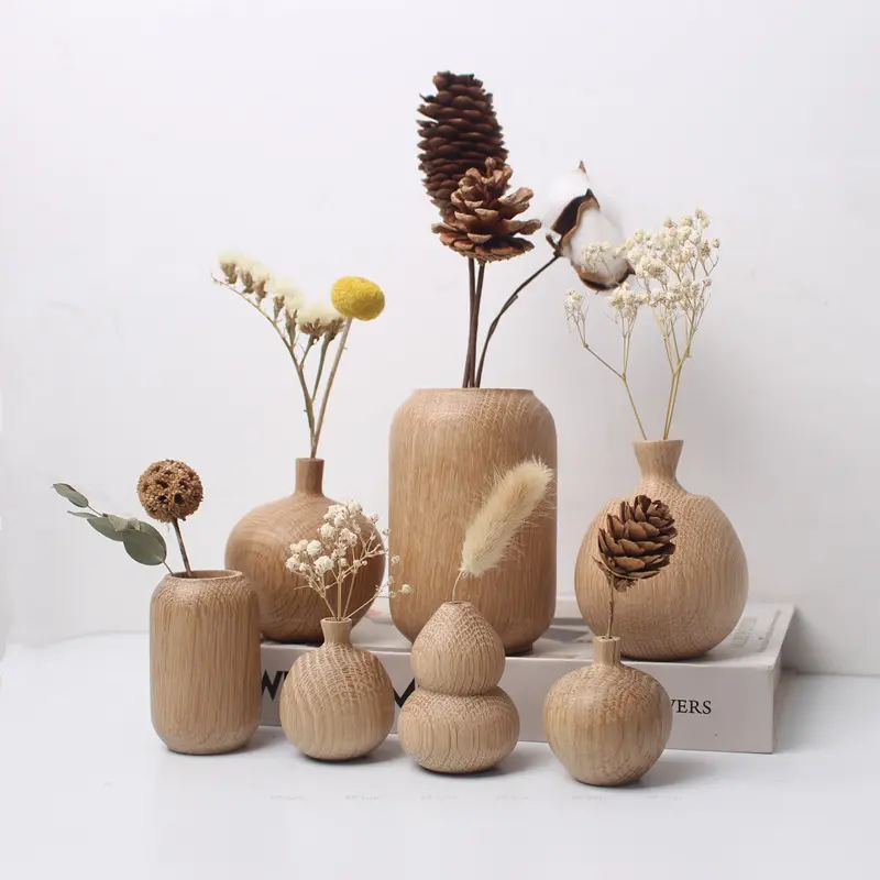 Vase à fleurs en bois écologique et minimaliste au design personnalisé Vase en bois décoratif pour intérieur de salon