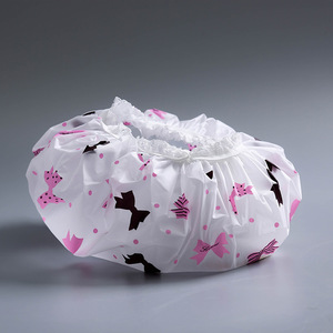 Korean Style Waterproof Shower Cap Cartoon Pattern Thickened Adult Women Bath Cap PE Material Approx 27cm - Product Image 1