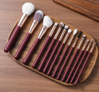 Ensemble de pinceaux de maquillage professionnel pour le visage Ms.maiu Luxury, 13 pièces, avec poils d'animaux, pinceaux à paupières en laine, rose rouge élégant