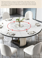 Table à manger transformable en marbre avec pieds en acier carbone et plaque chauffante pour hôtel, villa, maison et restaurant