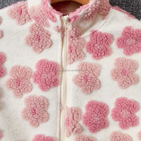 Veste en polaire sherpa à fermeture éclair intégrale pour femme, motif floral 3D, coupe courte, pour l'hiver