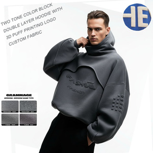 <span class=keywords><strong>Felpa</strong></span> con Cappuccio Premium a Doppio Strato con Stampa 3D a Rilievo, Design Bicolore con Blocchi di Colore, Produttore di Felpe e Maglioni da Uomo - Product Image 1