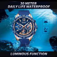 Montre chronographe sport pour homme, mouvement à quartz, boîtier en acier inoxydable, bracelet en silicone, étanche, avec date