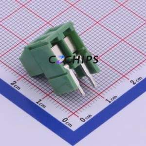XY129R-A-5.0-2P Screw Terminal Block Bent Lead Through Hole,P=5mm Connector 1x2P 5mm Green Right Angle Insert - Product Image 2