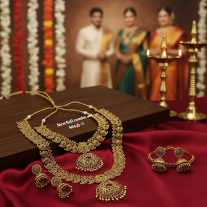 Traditional South Indian Temple Long Bridal Necklace <b>Set</b> Alloy Gold Plated Zircon Earrings Ring Bracelet Vintage Engagement - Product Image 3
