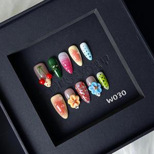 <span class=keywords><strong>Uñas</strong></span> Postizas Acrílicas con Flores en Relieve 3D TSZS, Almendradas, Medianas, Brillantes, Reutilizables, Hechas a Mano, Venta al Por Mayor - Product Image 5
