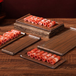 Assiette de viande pour hot pot en cuivre de style ancien de Pékin, plateau rectangulaire de rouleaux de mouton, plateau de hot pot à la soupe aigre de Kaili, tranches fraîches - Product Image 1
