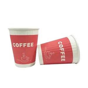 Wholesale hot sale cheap disposable ripple wall paper cups with lids for hot drinks coffee beverage paper cup supplier