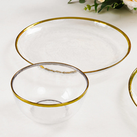 Assiettes de présentation rondes élégantes en verre transparent avec bord doré ou argenté, 16 cm, 21 cm, 27 cm, 33 cm, pour mariage, hôtel, fête
