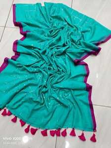 Sari en coton tissé avec blouse, écologique, séchage rapide, léger, uni, teinture unie, robe de mariée pour filles - Product Image 3