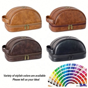 Vente en gros Sac de rangement de voyage portable Trousse de toilette étanche multifonctionnelle Trousse de maquillage rétro en cuir PU personnalisée avec logo - Product Image 2