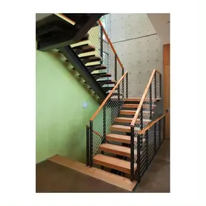 CBMmart Mono Stringer Staircase Steel Beam Stairway Carbon Steel Frame Wooden Treads Stairway Indoor Straight Stairs
