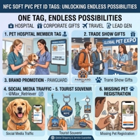 Porte-clés intelligent NFC avec puce, étiquette QR pour animaux de compagnie, affichage du nom, contact, photo, historique des allergies, protection de la vie privée, étiquette de collier en PVC souple