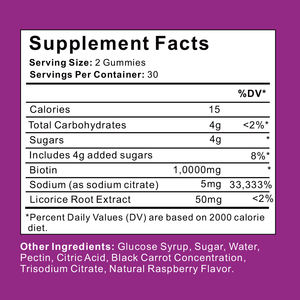 畅销素食生物素软糖天然覆盆子味高生物素含量促进角蛋白生产 - Product Image 4