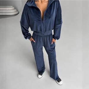 Completo da Donna Autunno 2026, Nuovo Stile Elegante e Casual, Colletto Alto, Maniche Lunghe, Pantaloni Blu Navy - Product Image 2