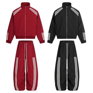 Wholesale Fashion Brand Spring Autumn Sports Suit <strong>Men's</strong> Stand Collar Jacket Striped Three-bar Patchwork Pleated Wide-<strong>leg</strong> High - Product Image 1
