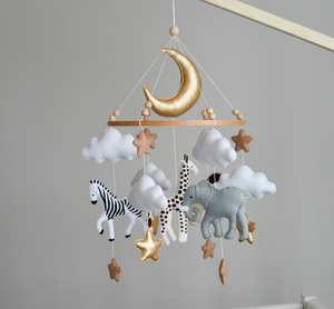 Fournitures de crèche tendance, thème <span class=keywords><strong>jungle</strong></span>, animaux faits à la main de style nordique personnalisés, jouet en feutre pour la crèche, <span class=keywords><strong>mobile</strong></span> étoile lune pour bébé - Product Image 4