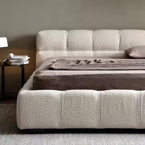 Idao Krem Rengi Ahşap Yatak Odası Mobilyası Kumaş Kaplı Yatak King Size Yatak Lüks Kraliçe Yatak Çerçevesi - Product Image 4