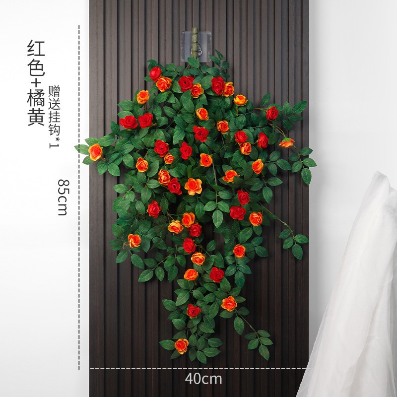Tenture murale rose, tige unique orange