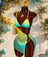 Ensemble de maillots de bain 3 pièces pour femme, 3 couleurs, avec haut triangle, bikini brésilien et robe transparente, tailles S-XL
