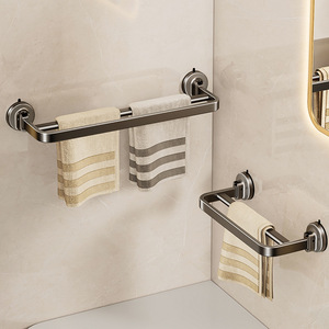 Blue Vine Double Bar Towel Rack Gunmetal Gray Self-Adhesive No Drill Bathroom Kitchen Balcony Shelf Foldable Storage - Product Image 1