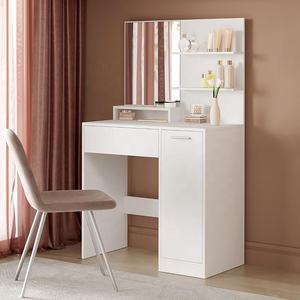 Miroir de <span class=keywords><strong>maquillage</strong></span> en bois Table de <span class=keywords><strong>maquillage</strong></span> de bureau pour femmes Vanité Table cosmétique moderne avec étagères Coiffeuse avec miroir - Product Image 2