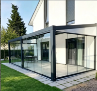 Expédition rapide d'usine, kit de véranda en aluminium avec cadre en verre trempé noir et blanc, pergolas et gazebos d'extérieur