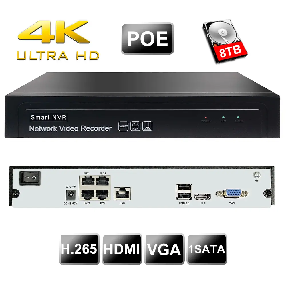 8MP POE NVR-Systeme verbinden sich mit Ethernet-Kabel 16-Kanal-IP-Kamera 4 POE-Netzwerk-Video recorder